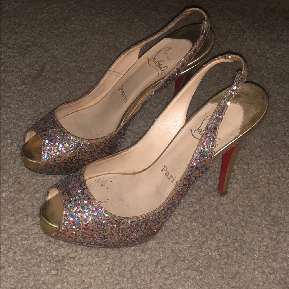 Christian Louboutin glitter sling back heels